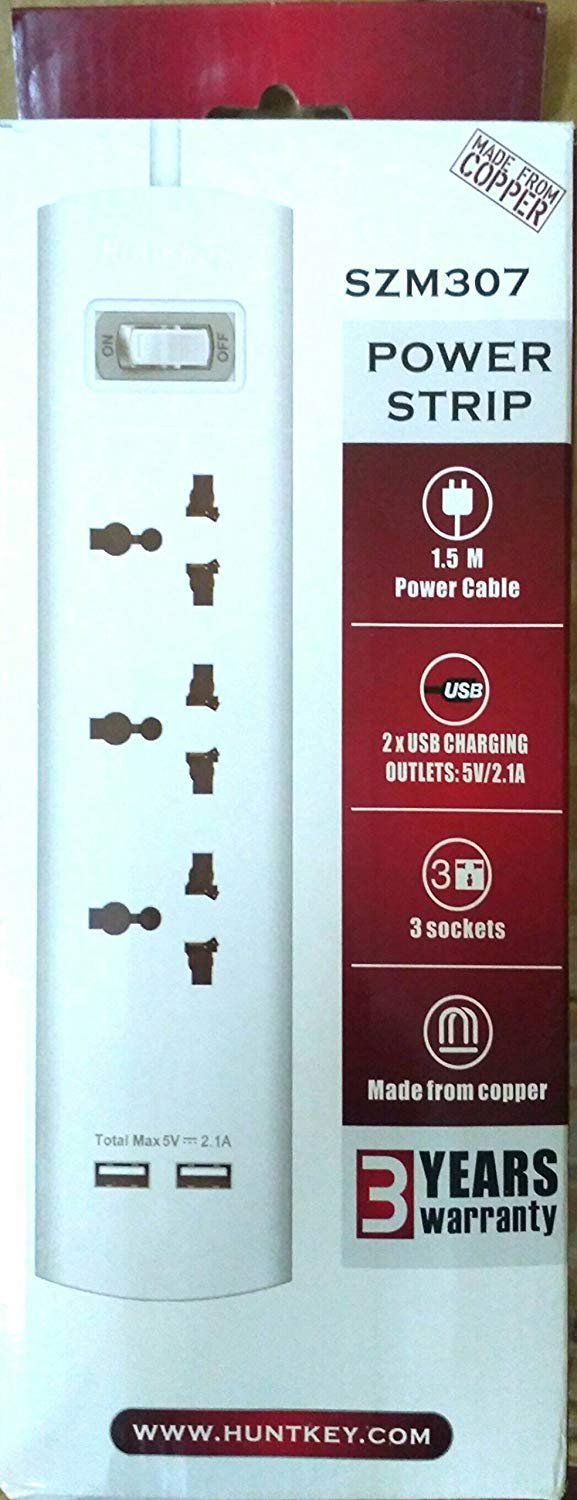 Huntkey Szm-307 3 Socket+ 2usb Port/ Power/extension Cords/multiplug