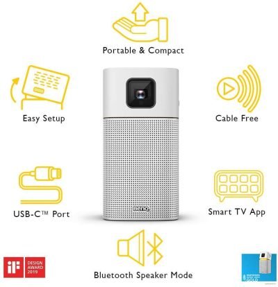 Benq Mini Portable Video Projector, Wi-fi And Bluetooth Speaker Gv1