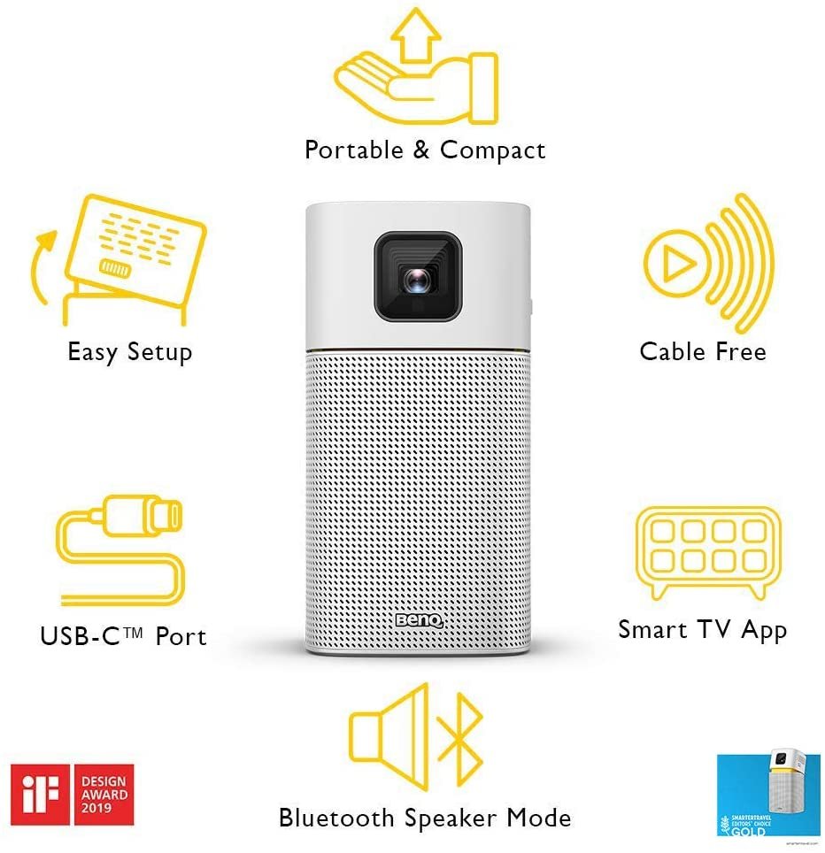 Benq Mini Portable Video Projector, Wi-fi And Bluetooth Speaker Gv1