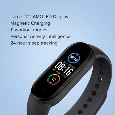 Mi Smart Band 5 Fitness Band, 1.1-inch Amoled Color Display, Magnetic