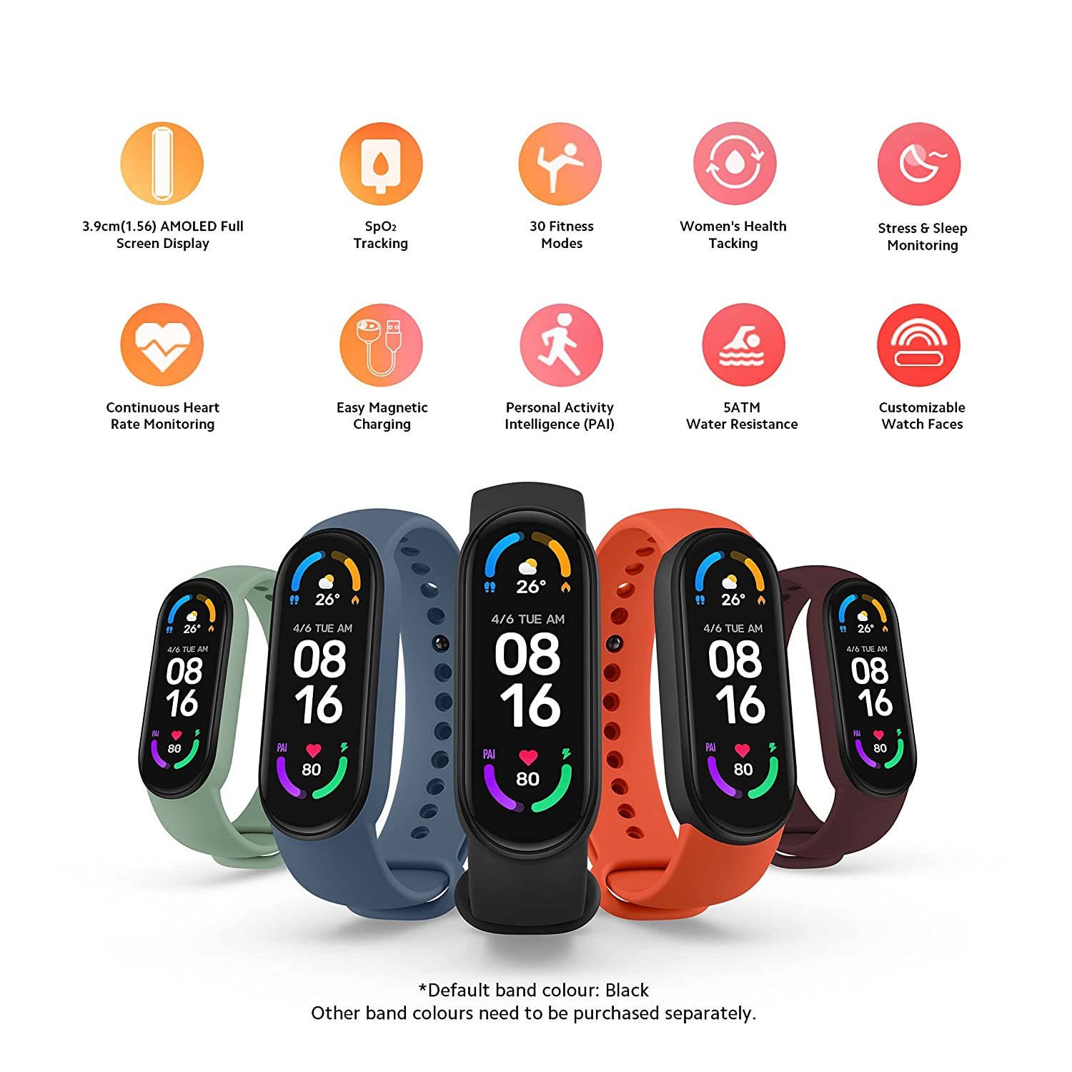 Xiaomi Mi Smart Band 6, 50% Larger 1.56" Amoled Screen, Spo2 Tracking