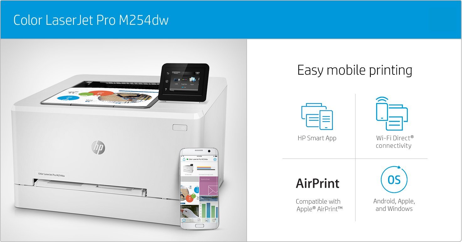 Hp Color Laserjet M254 Dw Duplex Wireless A4 Printer-1year Warranty
