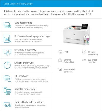 Hp Color Laserjet M254 Dw Duplex Wireless A4 Printer-1year Warranty
