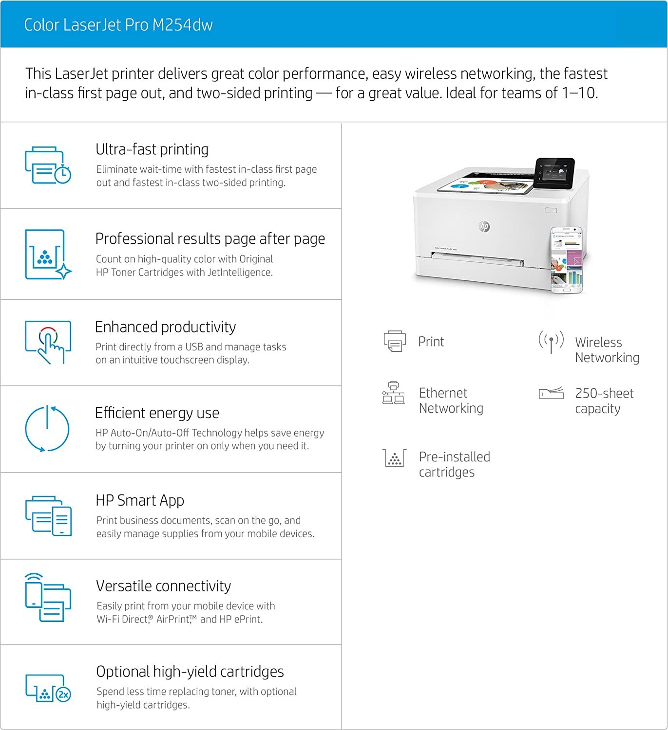 Hp Color Laserjet M254 Dw Duplex Wireless A4 Printer-1year Warranty