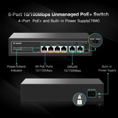 4 Port Poe Connector/ 2 Uplink /10/100 Mbps Upto 250m