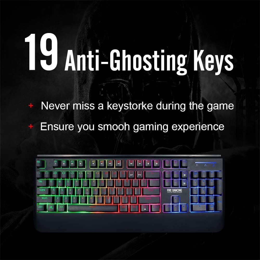 1st Player Fire Dancing K5 Membrane Gaming Keyboard RGB LED Backlit