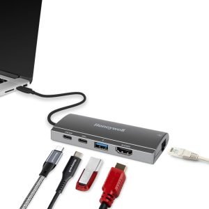Honeywell 6-in-1 Type C Docking Station, Dual 4K HDMI Port, 1GB RJ45 Ethernet Port, 2xUSB 3.0 Port &3.0 Type C Port with PD 100W Compatible with All Type C Devices- Laptop, PC, Hard Drive