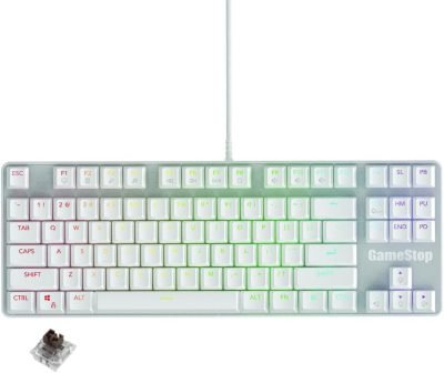 GameStop GS200 RGB Gaming Mechanical Keyboard - Outemu Brown Switches - 1000Hz Polling Rate - FPS Sniper (Black) (White)