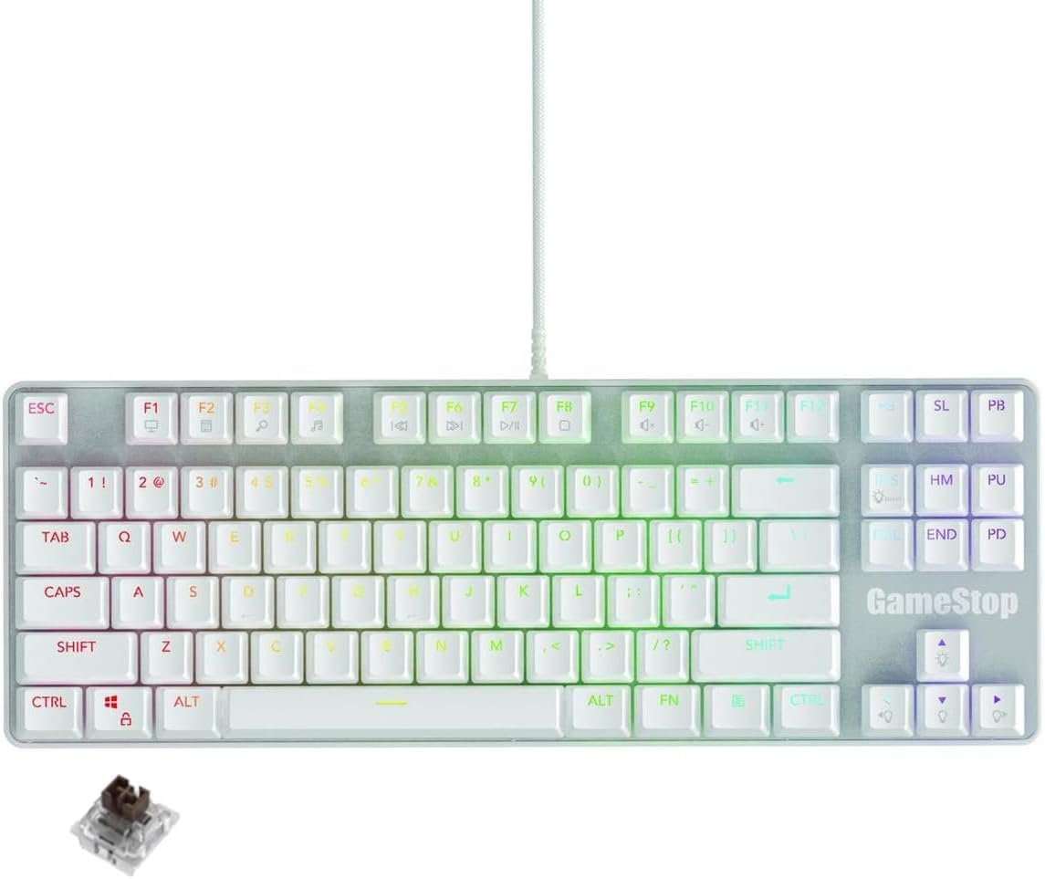 GameStop GS200 RGB Gaming Mechanical Keyboard - Outemu Brown Switches - 1000Hz Polling Rate - FPS Sniper (Black) (White)
