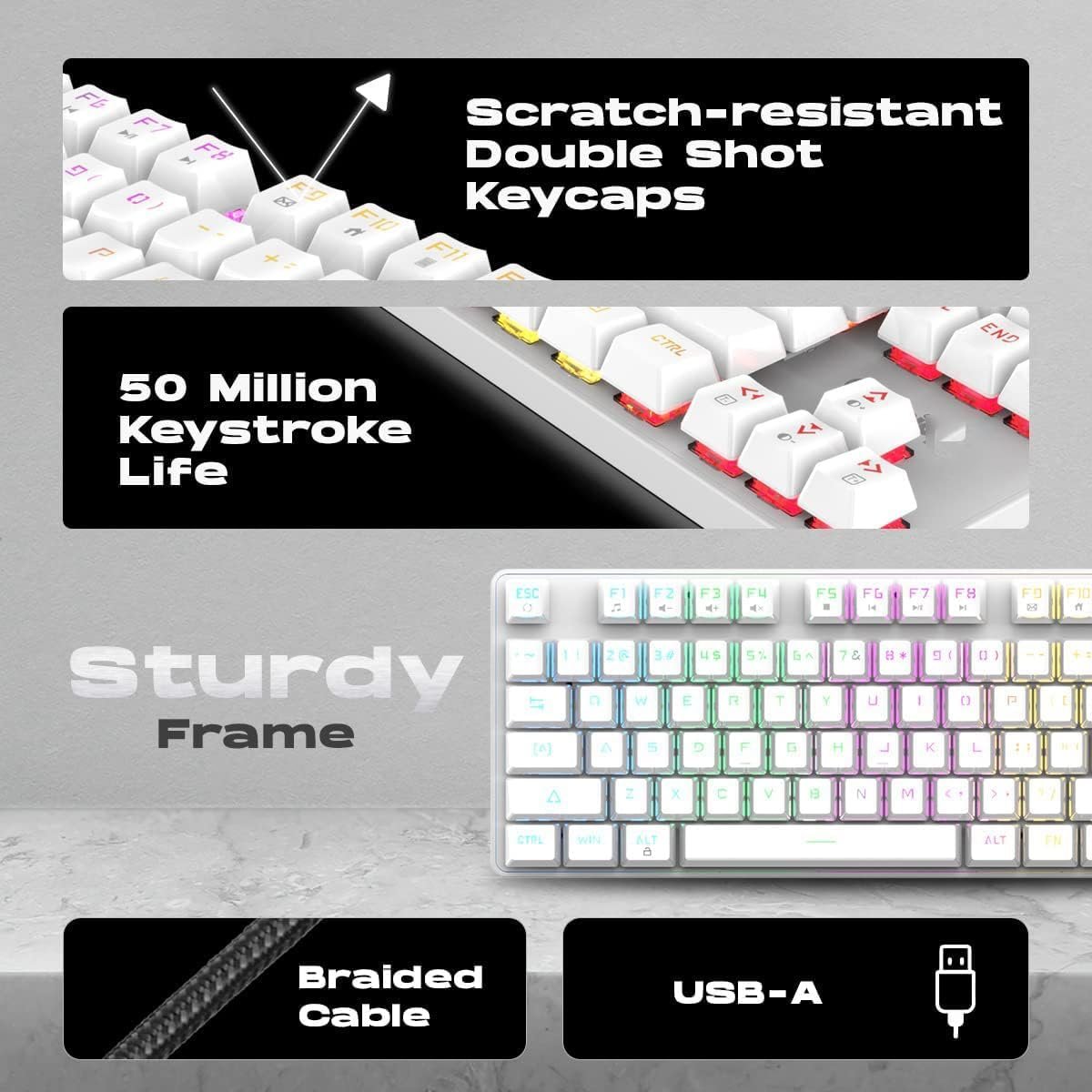 GameStop GS200 RGB Gaming Mechanical Keyboard - Outemu Brown Switches - 1000Hz Polling Rate - FPS Sniper (Black) (White)
