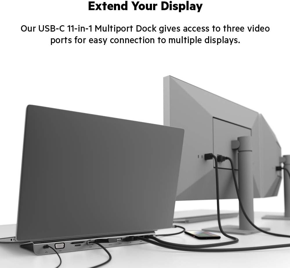 Belkin INC004btSGY USB C Hub, 11-in-1 Multi-Port Laptop Dock with 4K HDMI, DP, VGA, USB C Docking Station with 100W Power Delivery, USB A, Gigabit Ethernet, SD, MicroSD, 3.5mm Port For MacBook Pro, Air and More