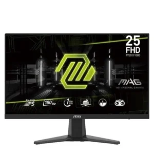 MSI G255F 24.5" Full HD Gaming Monitor Frameless, Rapid IPS Panel, Anti-Glare, 180Hz Refresh Rate, 1ms Response Time, 300cd/m² nits Brightness, 8 bits Color, 16.7 M Colors Display, 1000:1 Contrast Ratio, 82% Adobe RGB, 78% DCI-P3 & 99% sRGB Color Gamut, 1x DisplayPort (1.2a), 2x HDMI (2.0b), 1x Earphone-out, 178° Wide Viewing Angle, VESA Mountable, TUV Certified Eye Care: Anti-Flicker and Less Blue Light technology, Night Vision Mode, Game Mode, AMD FreeSync Technology, Compatible for PC, Mac, PS5™, PS4™, Xbox, Mobile, Notebook, 5-way OSD navigation joystick